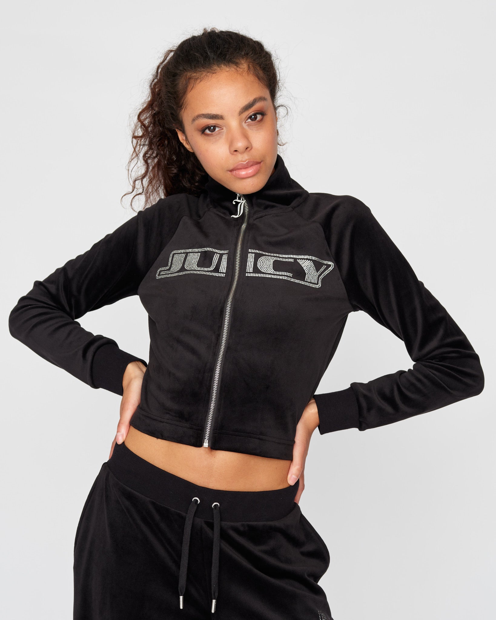 Classic Velour Lelu Diamante Track Top Black - Juicy Couture Scandinavia