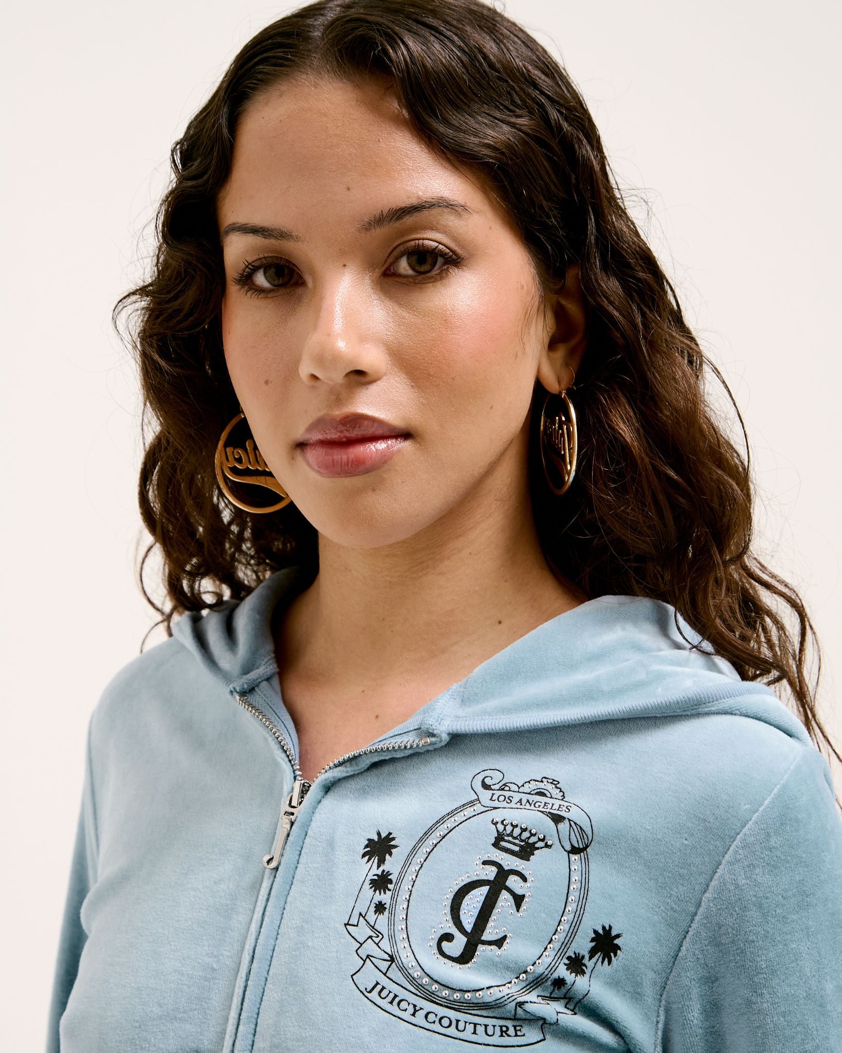 Heritage Palm Tree Crest Robyn Hoodie Dusk Blue - Juicy Couture Scandinavia