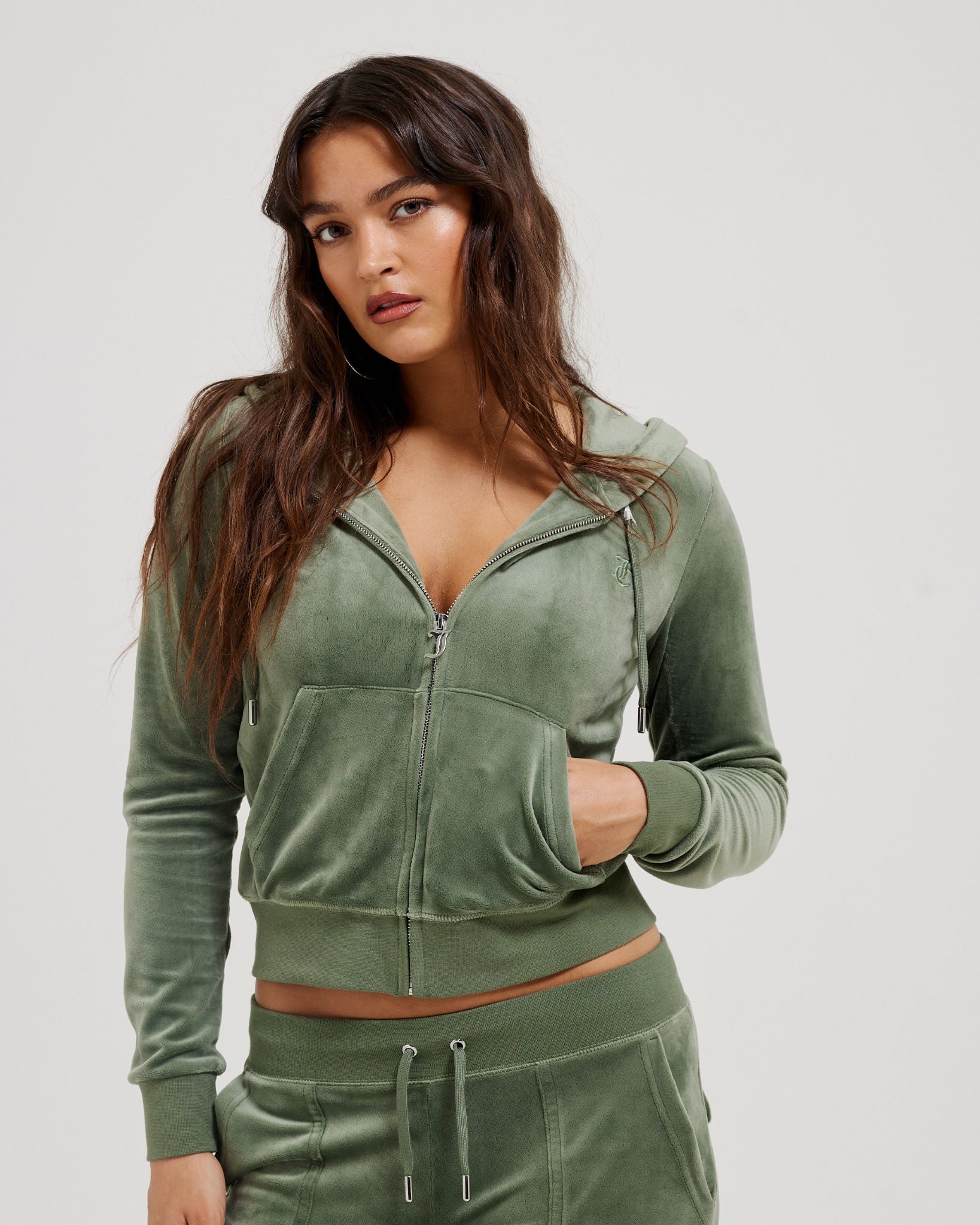 Juicy Couture Classic Velour Robertson Zip Hoodie Thyme