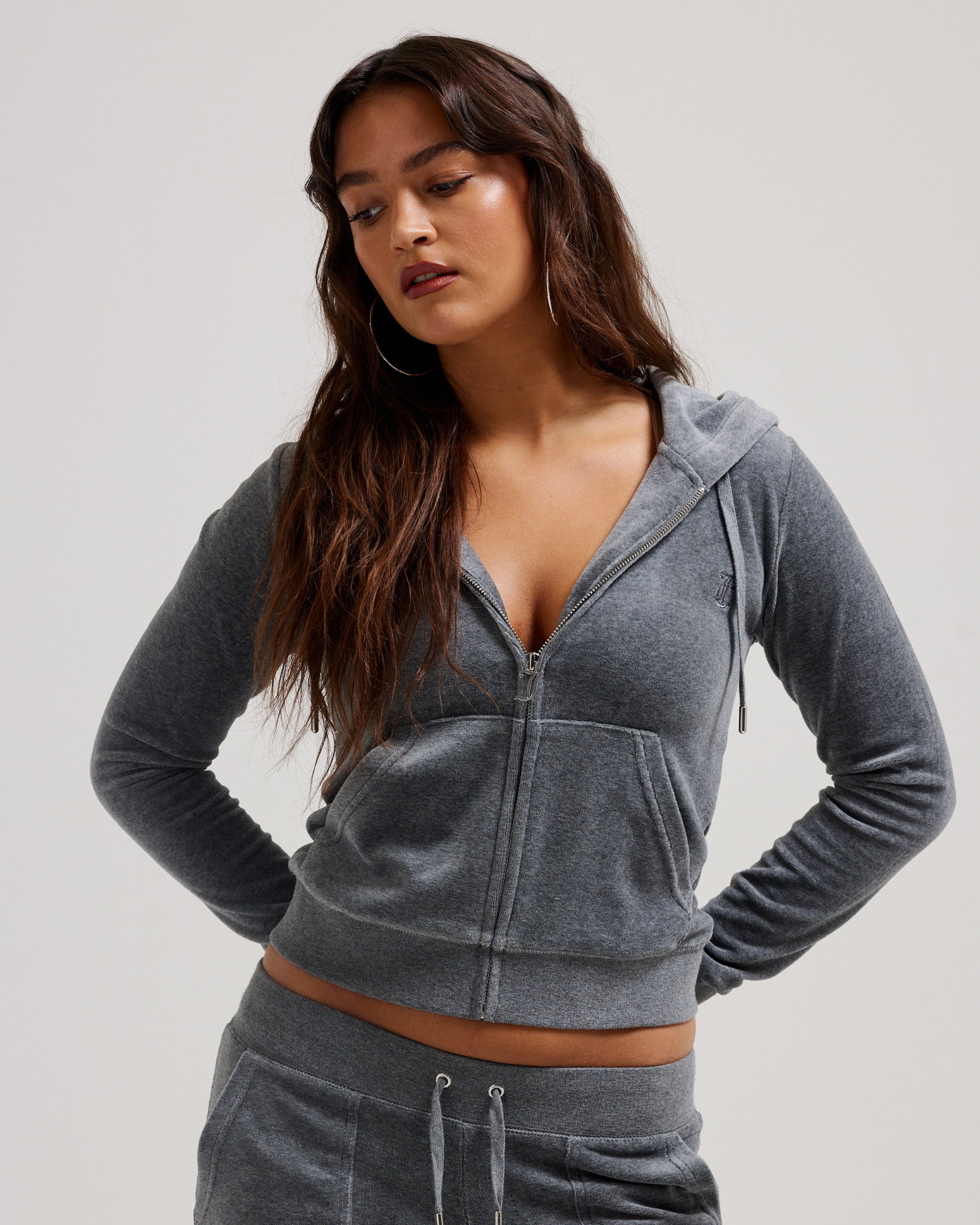 Juicy Couture Classic Velour Robertson Zip Hoodie Charcoal Marl Juicy Couture Classic Velour Robertson Zip Hoodie Charcoal Marl