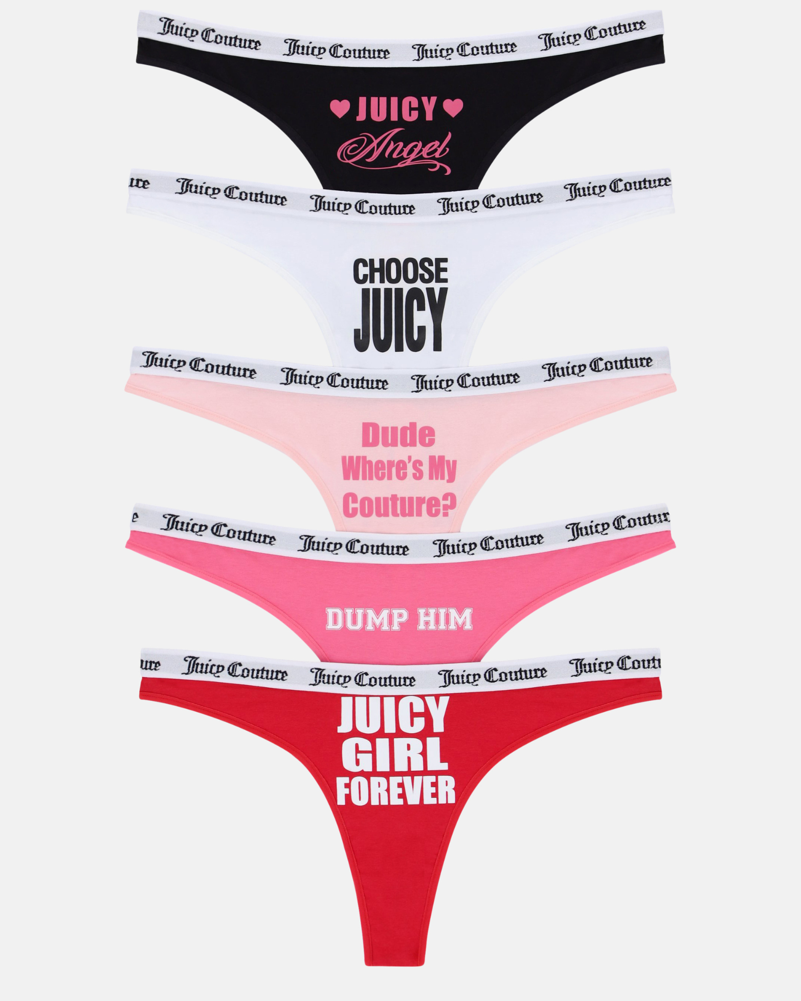 Juicy Slogan Dana 5 Pack Thong Multi Colours - Juicy Couture Scandinavia