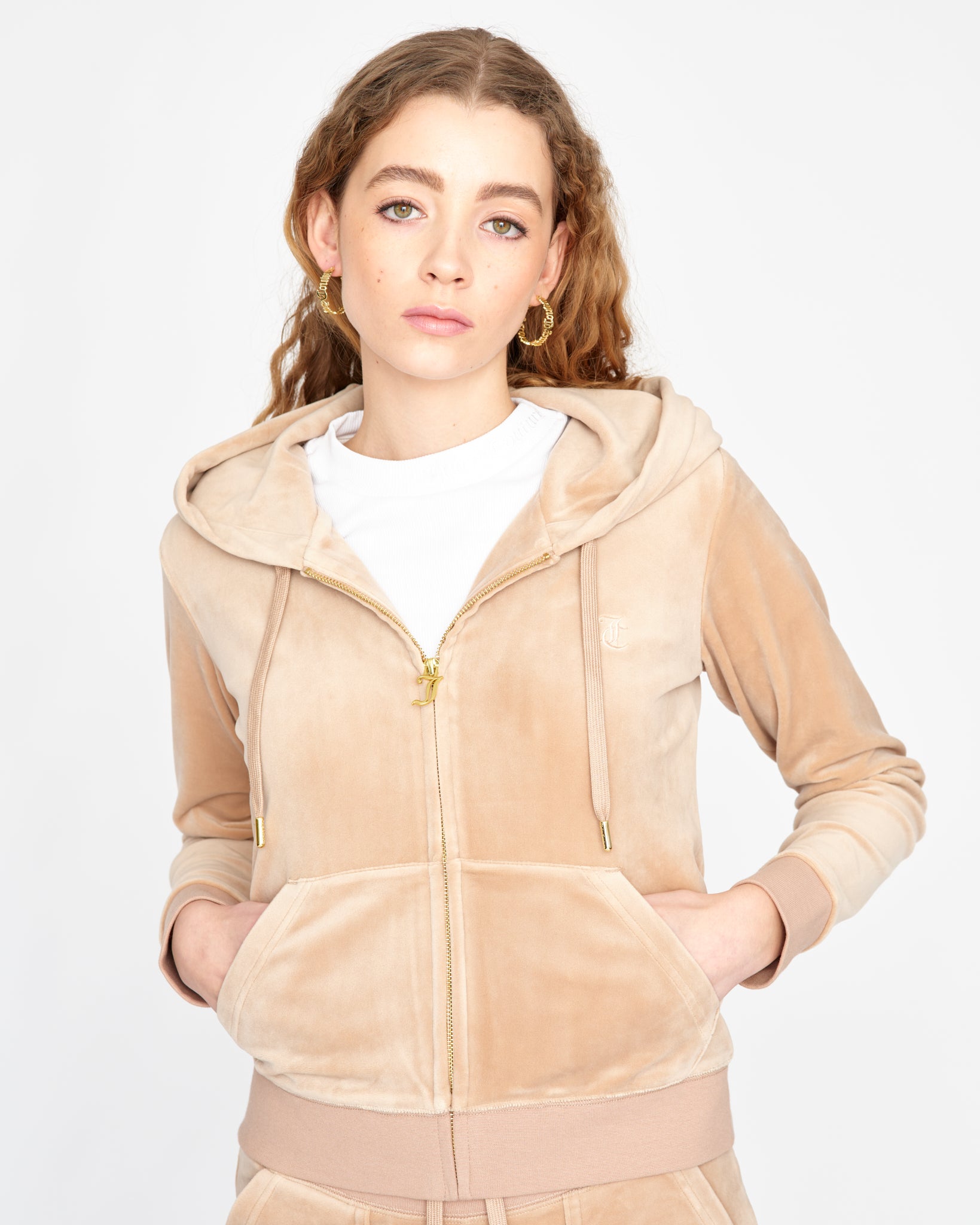 Classic Velour Robertson Zip Hoodie Caramel Gold - Juicy Couture Scandinavia