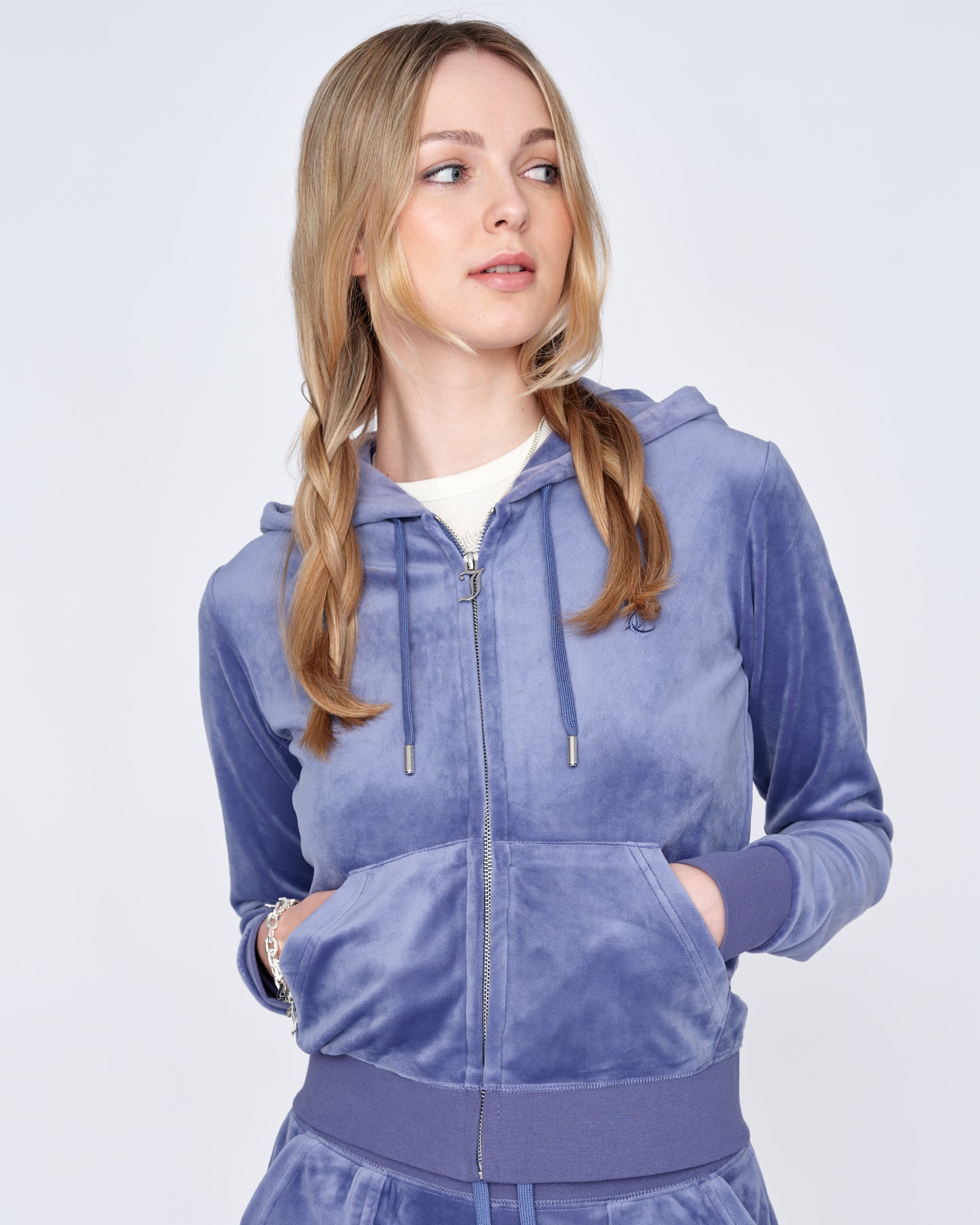 Classic Velour Robertson Zip Hoodie Grey Blue - Juicy Couture Scandinavia