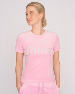Taylor Diamante Fitted Velour Tee Begonia Pink - Juicy Couture Scandinavia