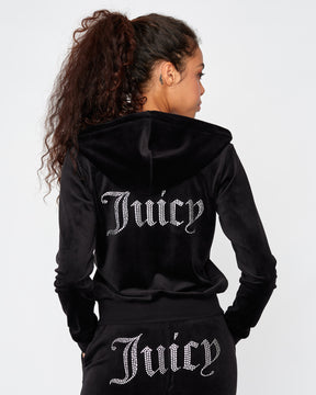 Classic Velour Robertson Heart Diamante Hoodie Black - Juicy Couture Scandinavia