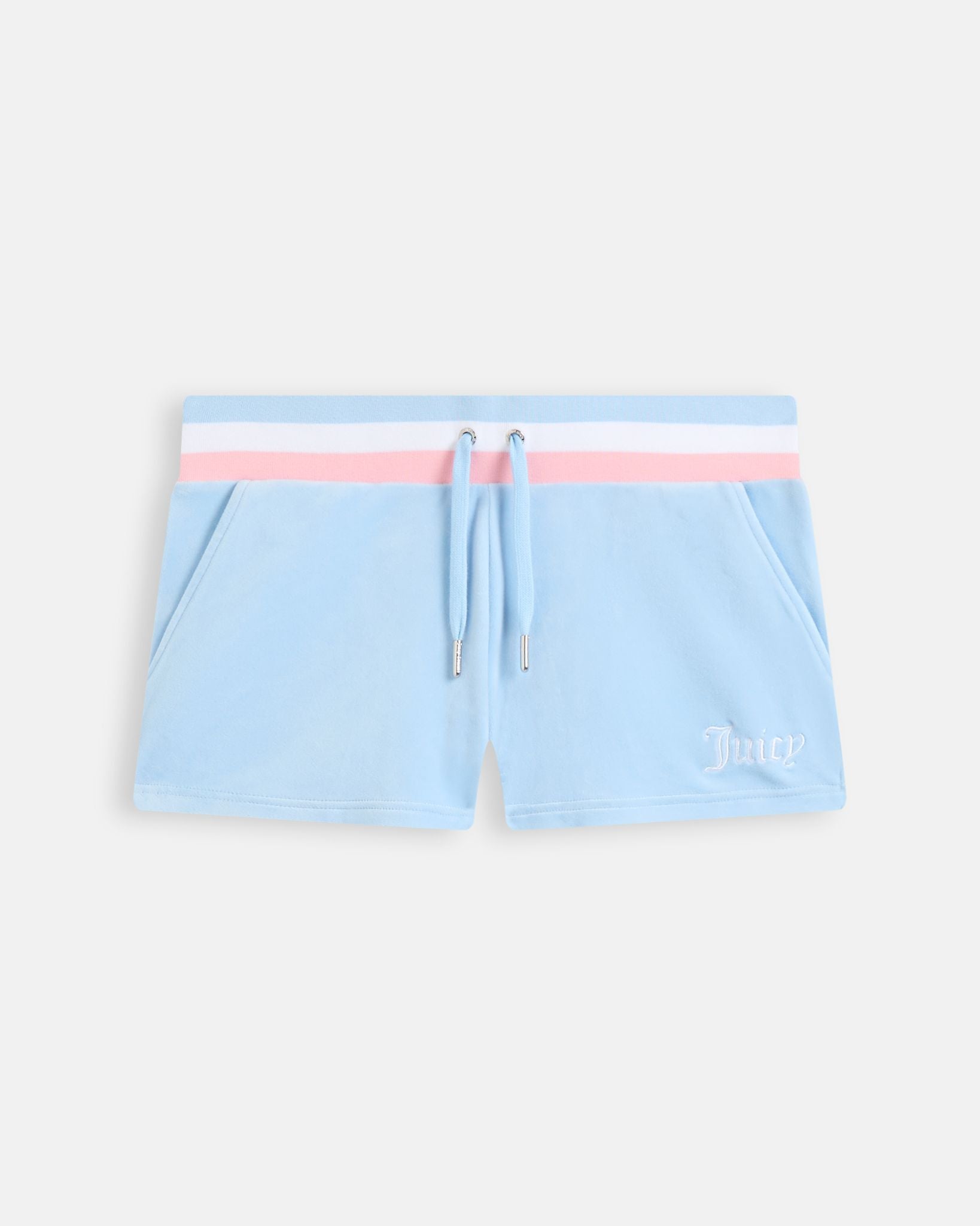 Velour Stripe Booty Shorts Powder Blue