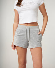 Velour Eve Pocket Shorts Silver Marl