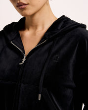 Classic Velour Brendal Crop Oversized Zip Hoodie Black - Juicy Couture Scandinavia
