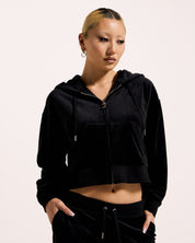 Classic Velour Brendal Crop Oversized Zip Hoodie Black - Juicy Couture Scandinavia