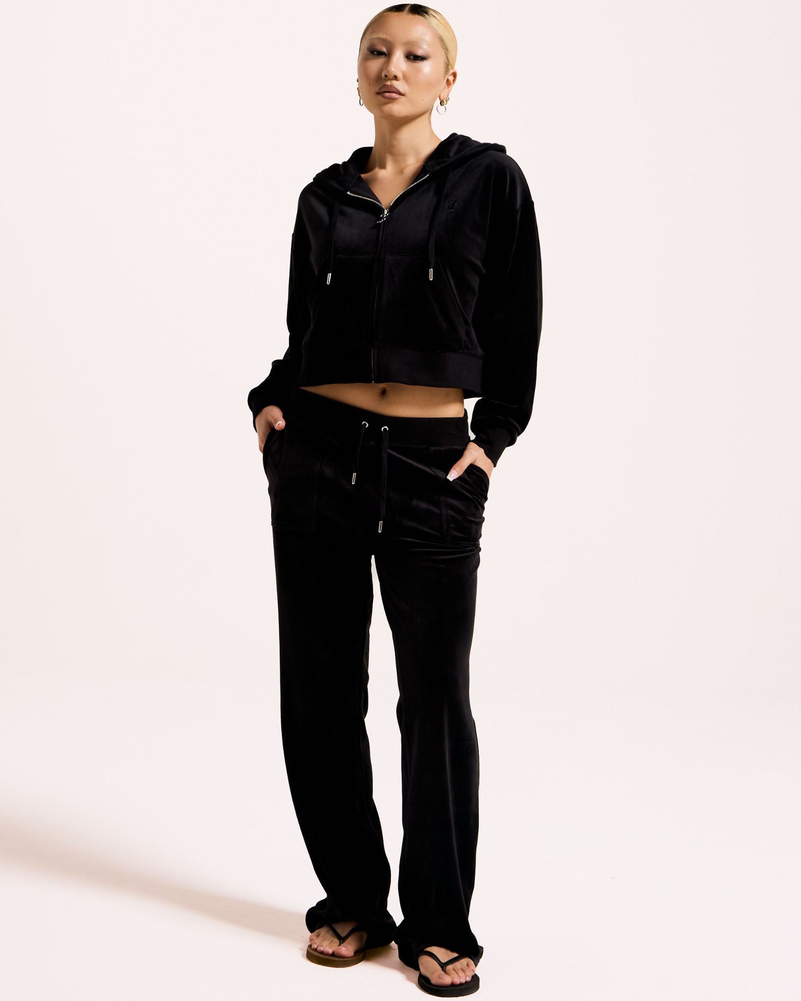 Classic Velour Brendal Crop Oversized Zip Hoodie Black - Juicy Couture Scandinavia