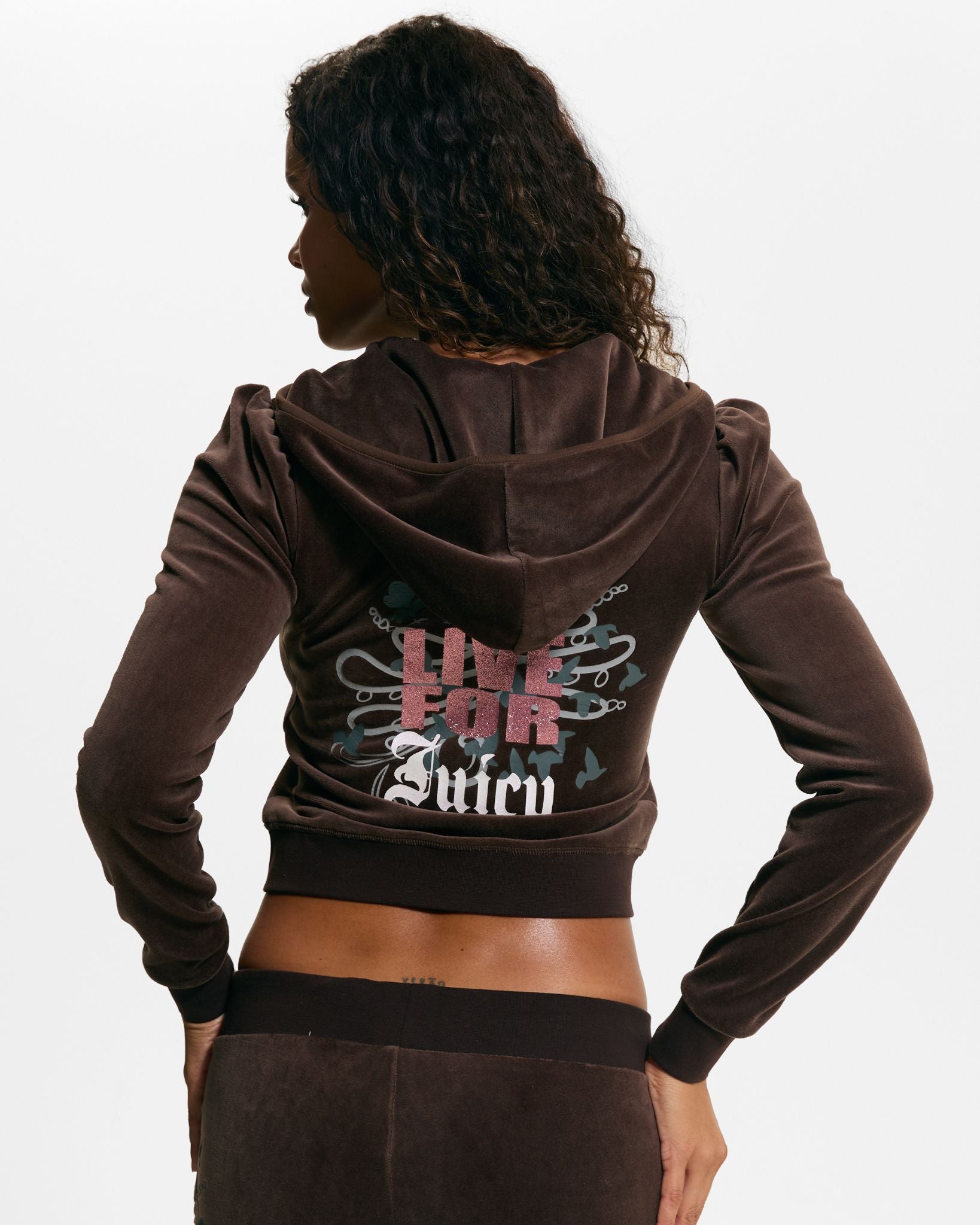 Live For Juicy Puff Sleeve Hoodie Java