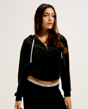 Liv Rib Velour Hoodie Black