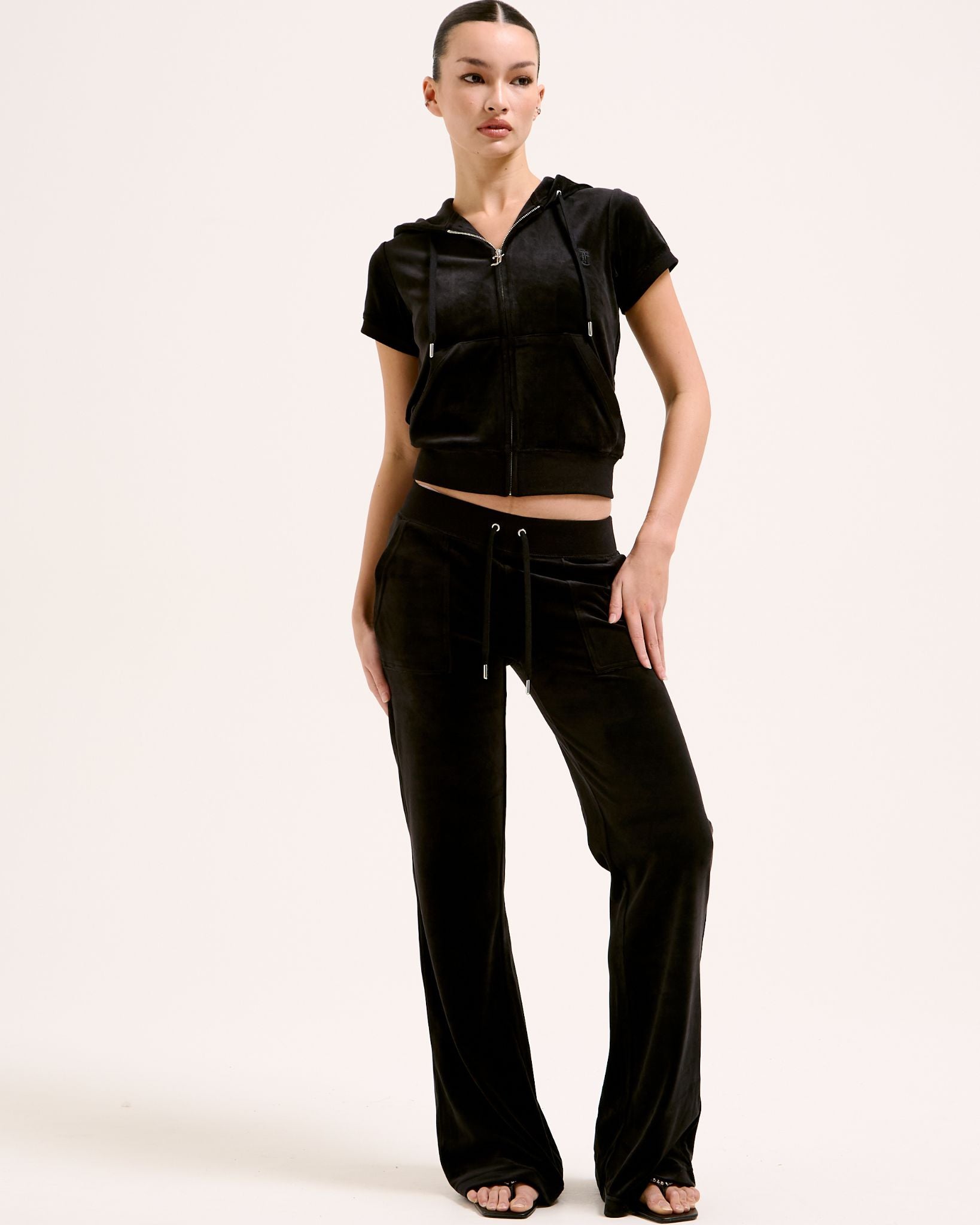 Classic Velour Layla Low Rise Pocket Flare Black - Juicy Couture Scandinavia