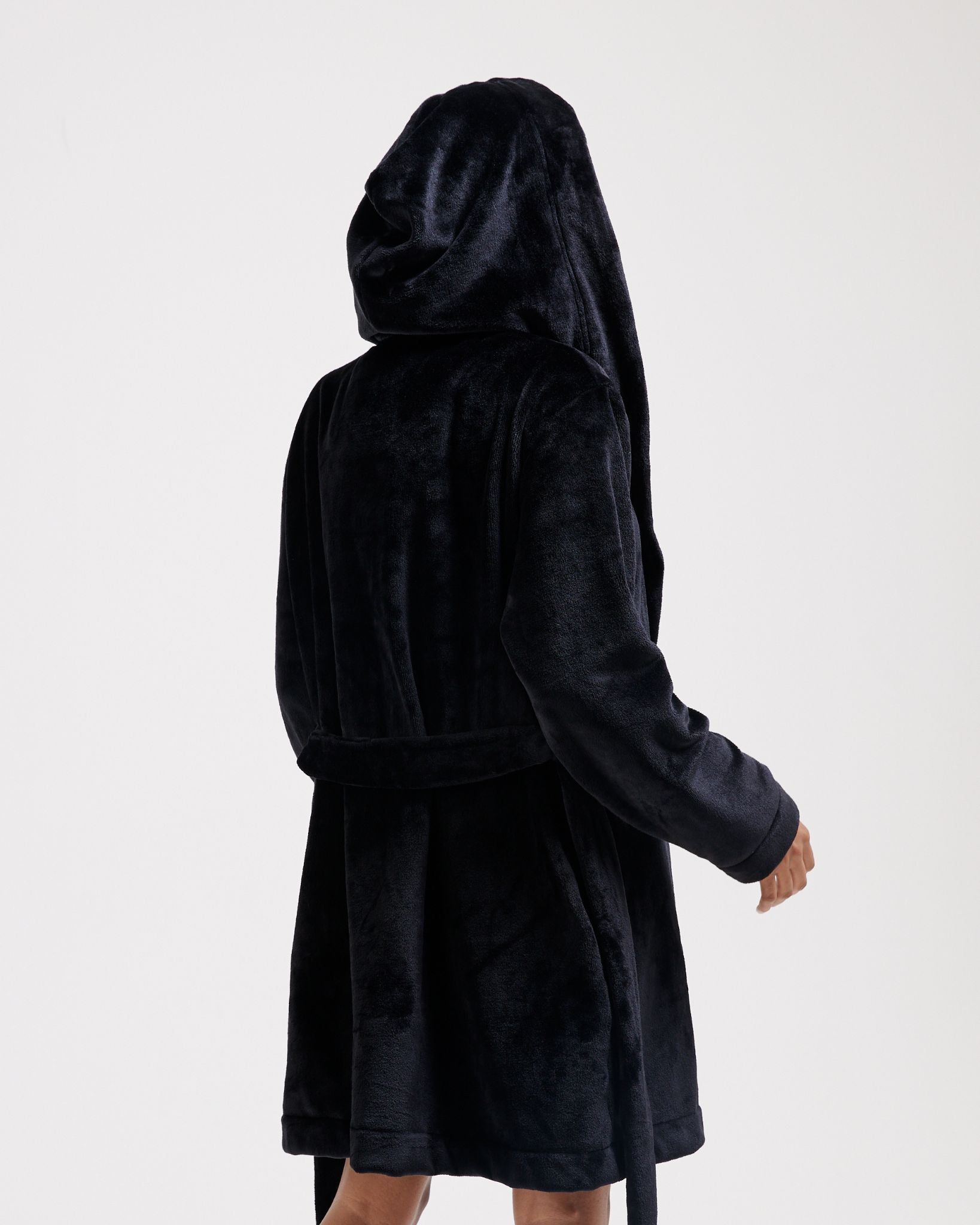 Crown Plush Hooded Robe Black