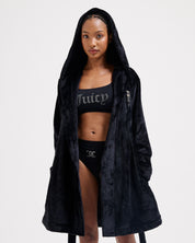 Crown Plush Hooded Robe Black