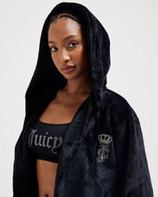 Crown Plush Hooded Robe Black