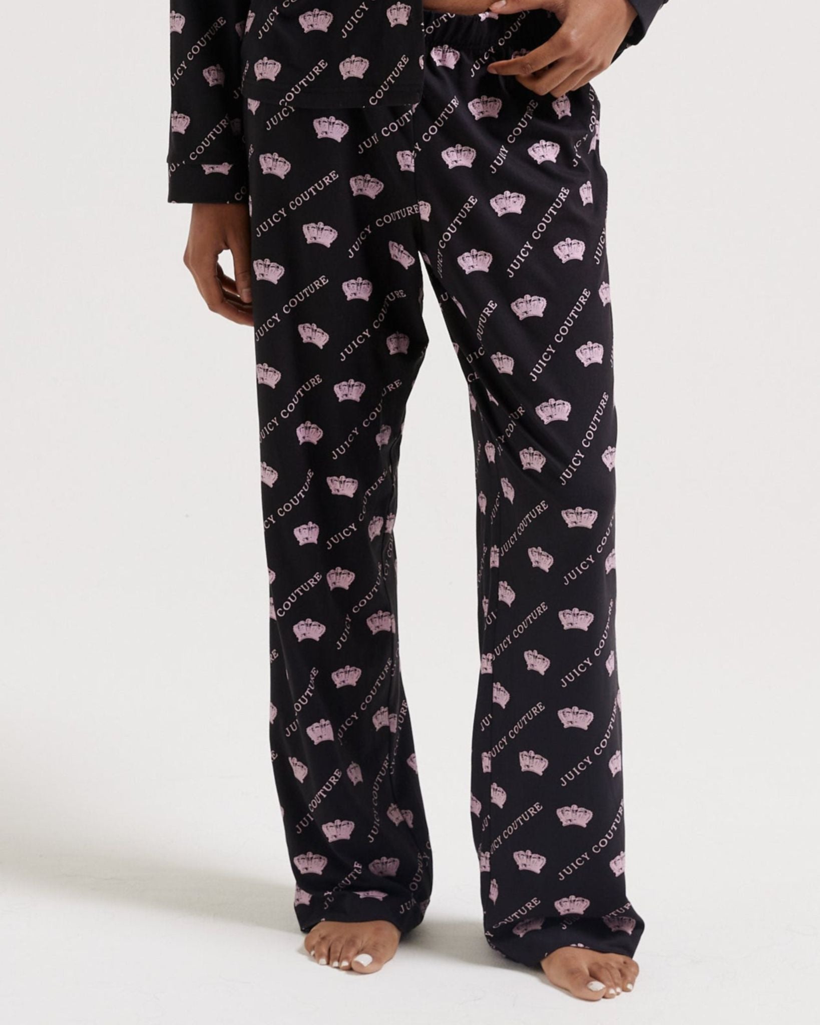 Estelle & Nolan Pyjama Set Pink & Black Crown Print