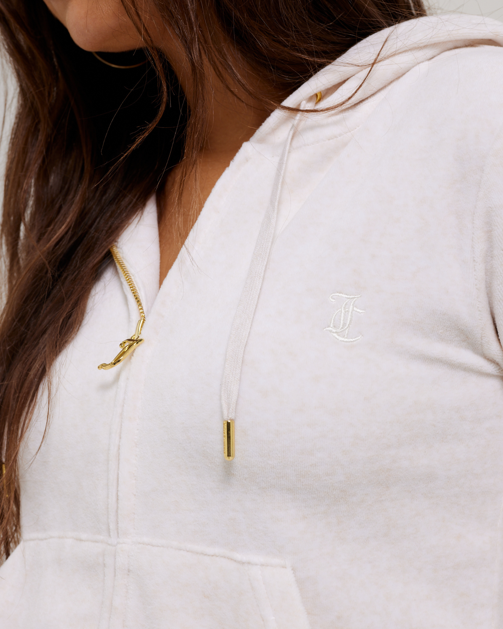 Classic Velour Robertson Zip Hoodie Gold Oatmeal Marl