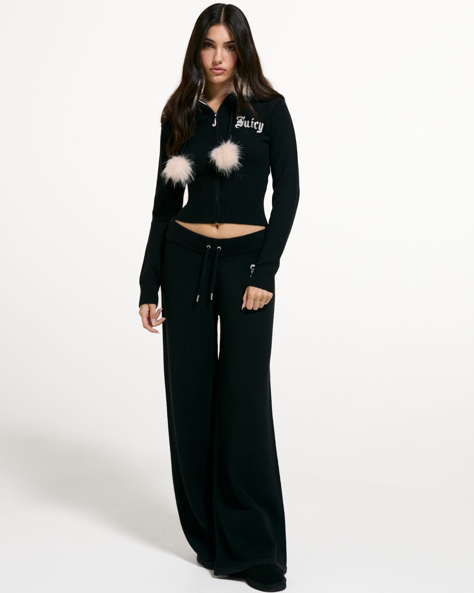 Knitted Diamante Trackpant Black