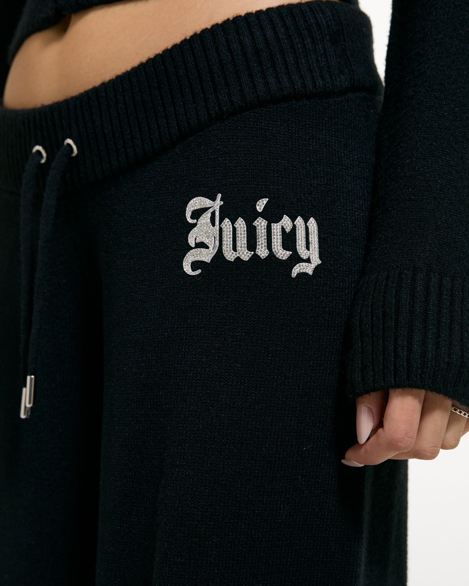 Knitted Diamante Trackpant Black