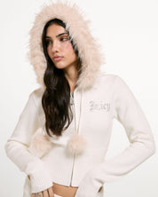 Knitted Diamante Hoodie With Fur Trim Collar Sugar Swizzle