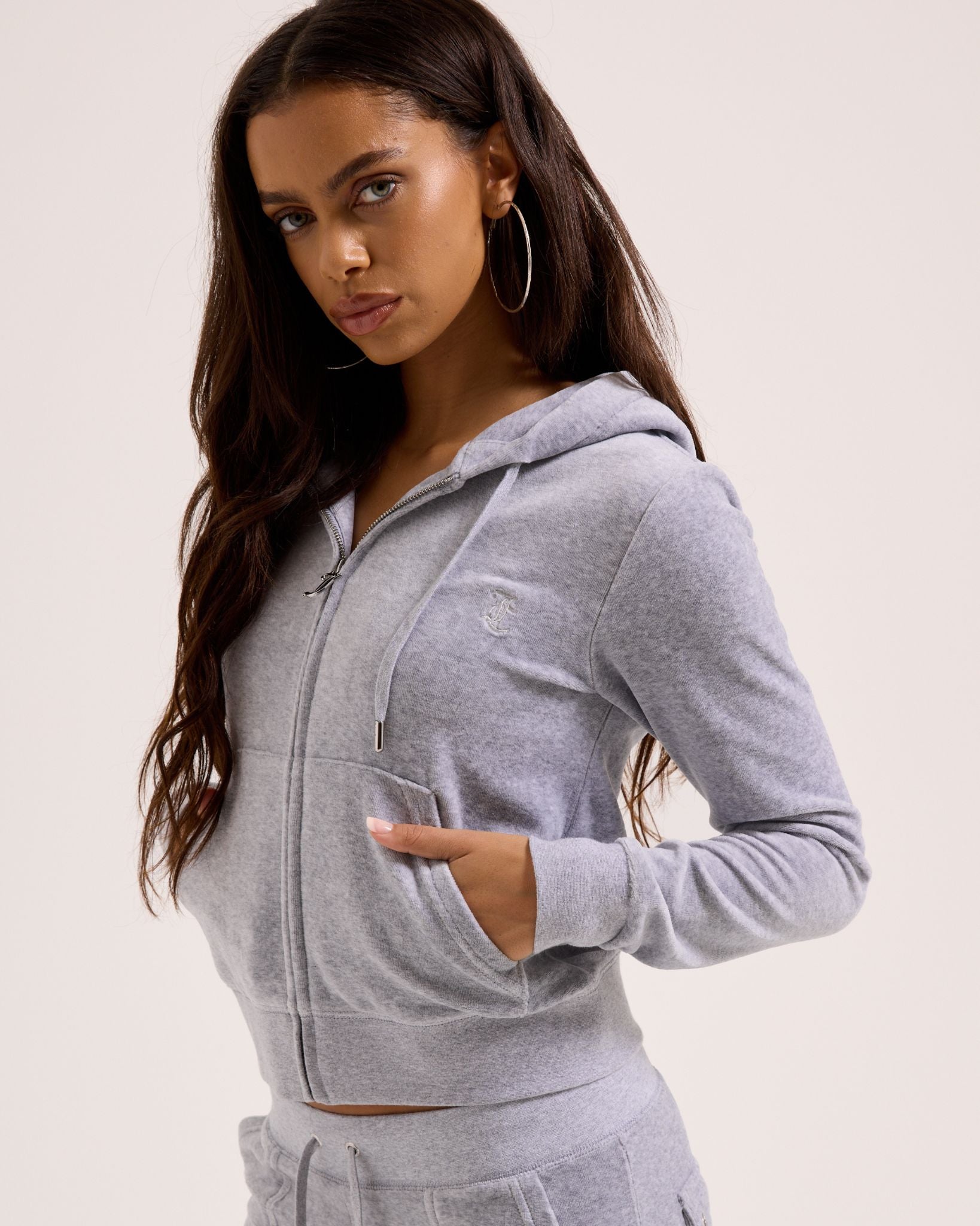 Classic Velour Robertson Zip Hoodie Silver Marl - Juicy Couture Scandinavia