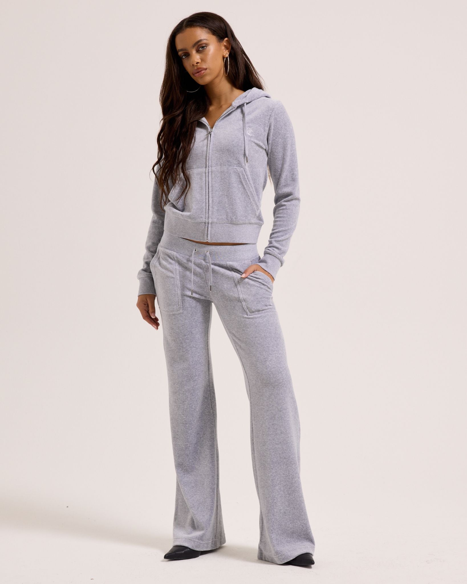 Juicy Couture Classic Velour Layla Low Rise Pocket Flare Charcoal Marl