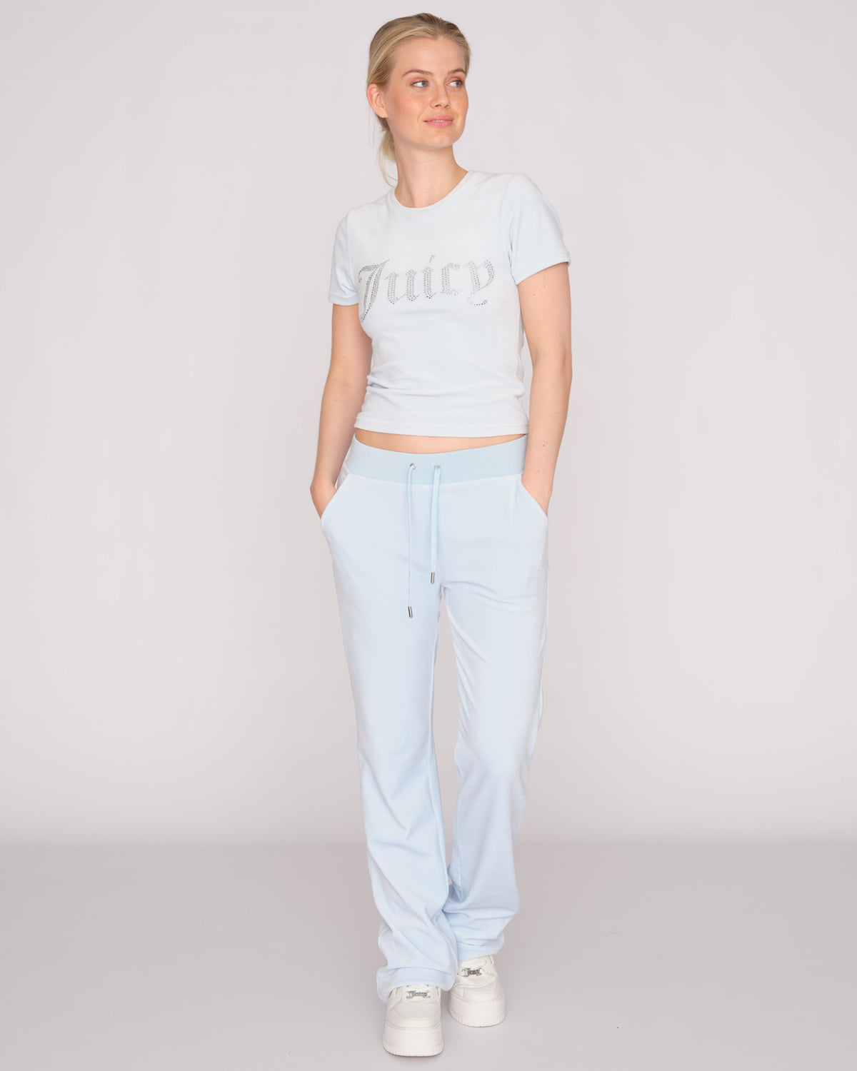 Taylor Diamante Fitted Velour Tee Nantucket Breeze - Juicy Couture Scandinavia
