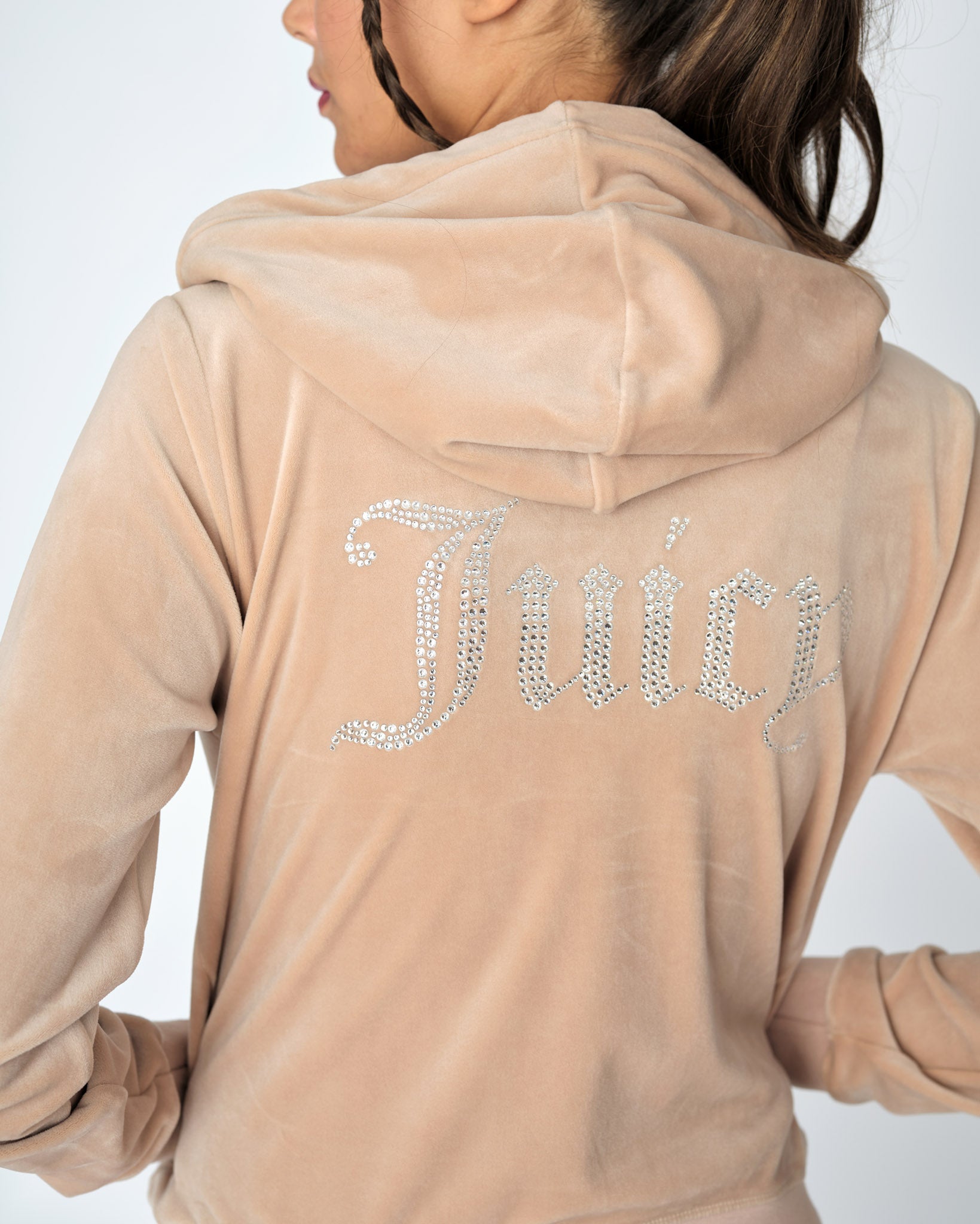 Classic Velour Diamante Robertson Zip Hoodie Warm Taupe - Juicy Couture Scandinavia